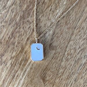 Gold shimmer white enamel and crescent Moon, gold plated necklace